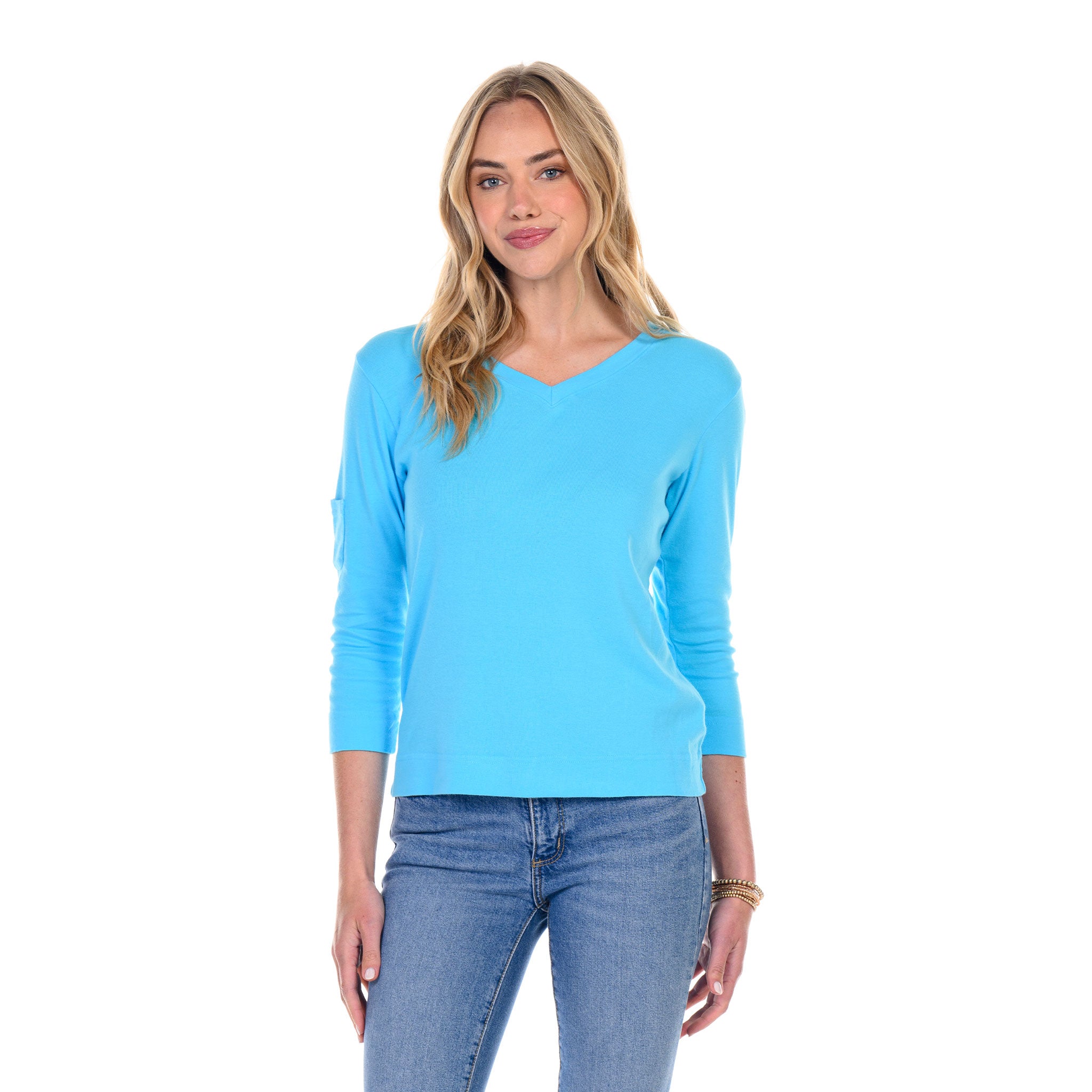 3/4 Sleeve Logo Fem T Blue Fin