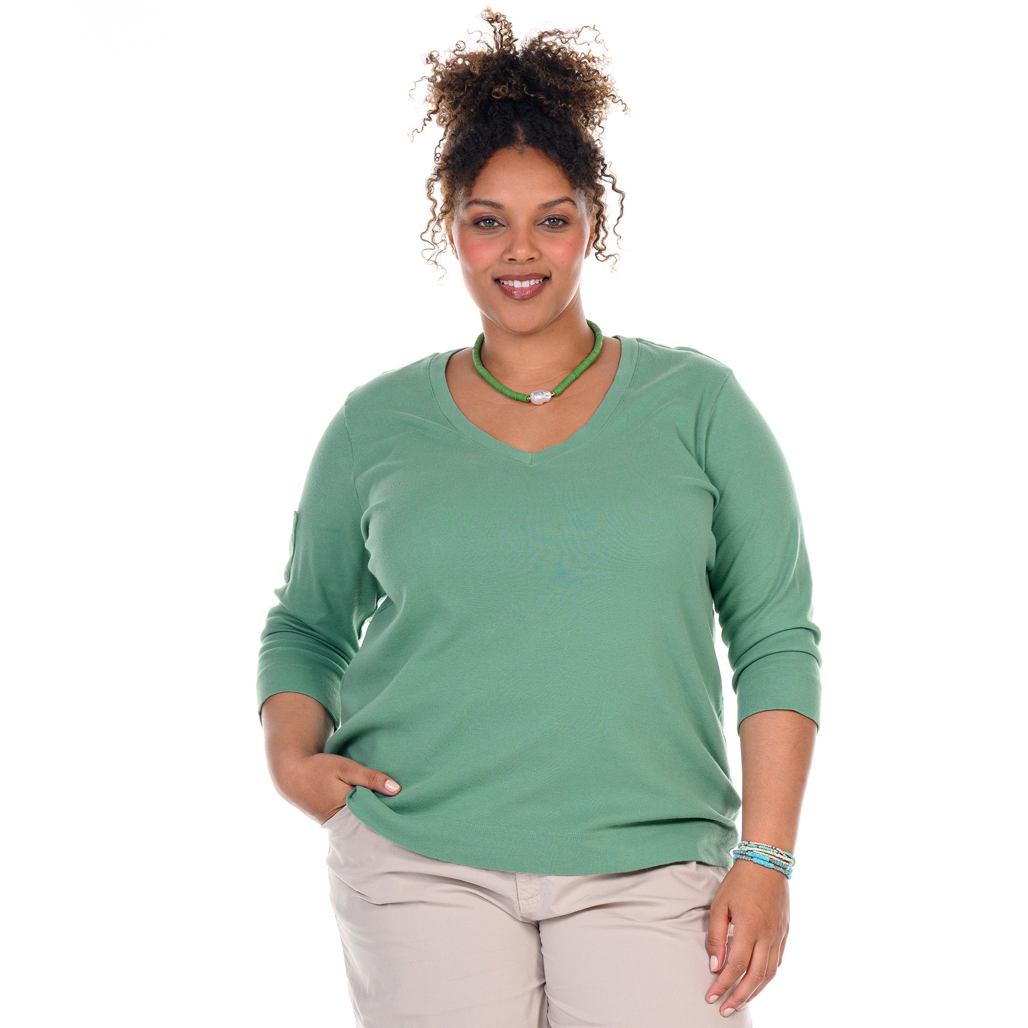 3/4 Sleeve Logo Fem T Plus Size Lagoon