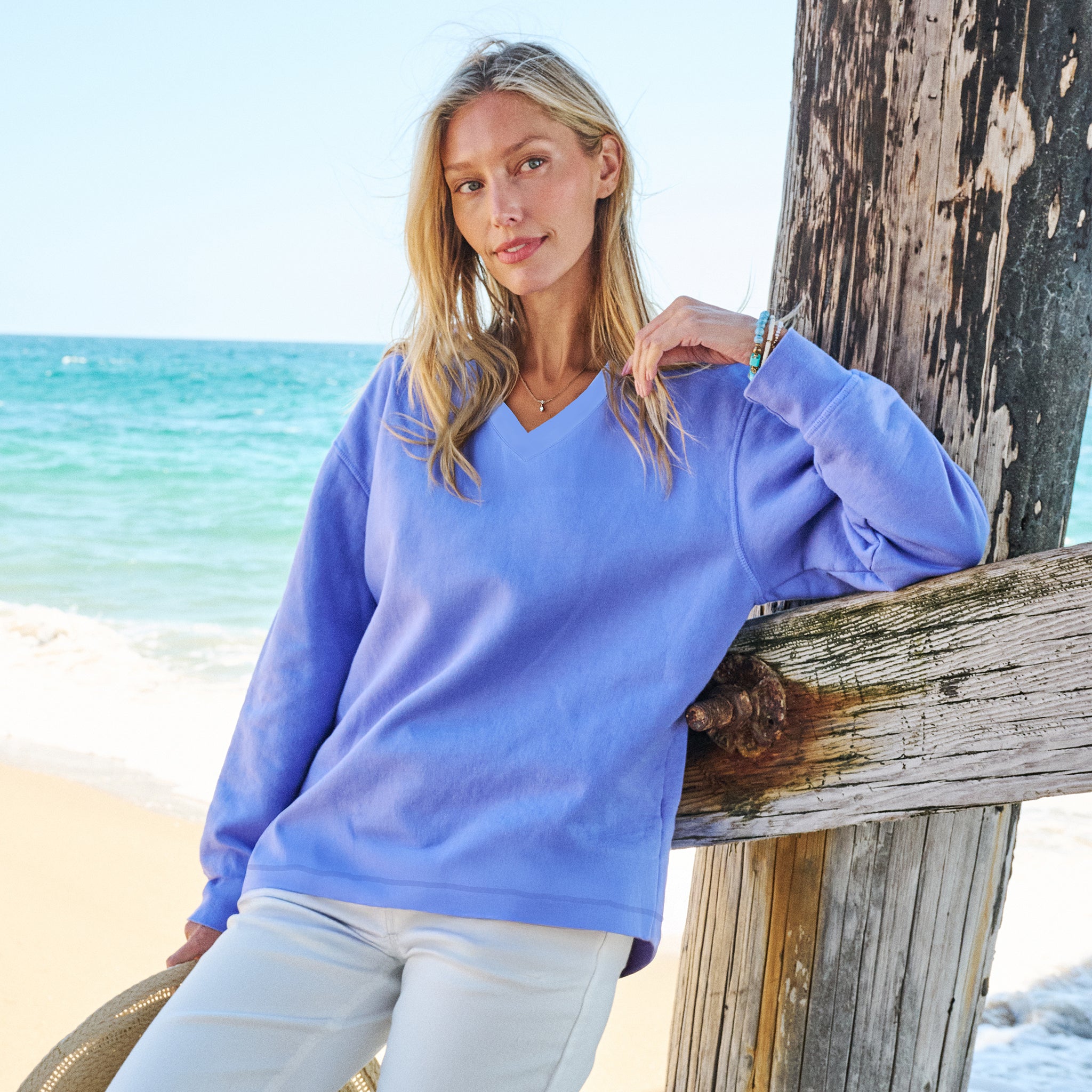 Crop Easy V Neck Sweatshirt