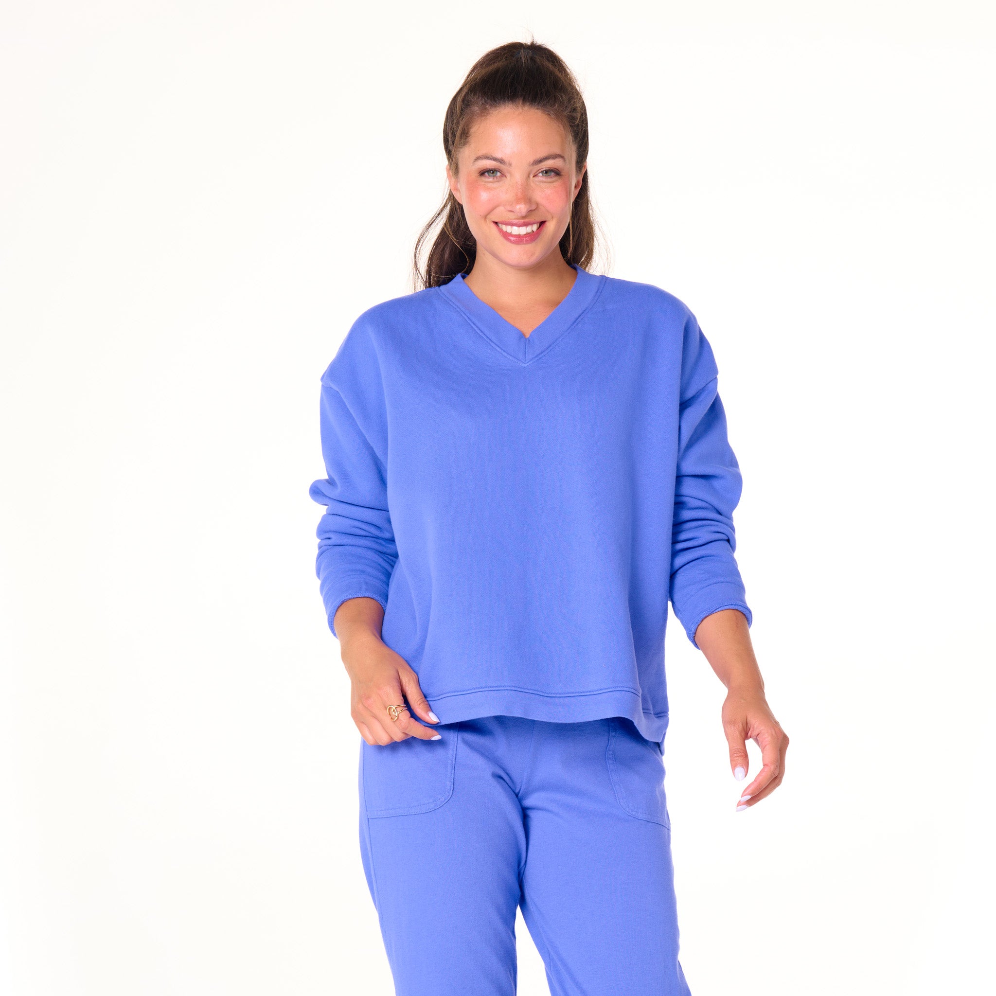 Crop Easy V Neck Sweatshirt