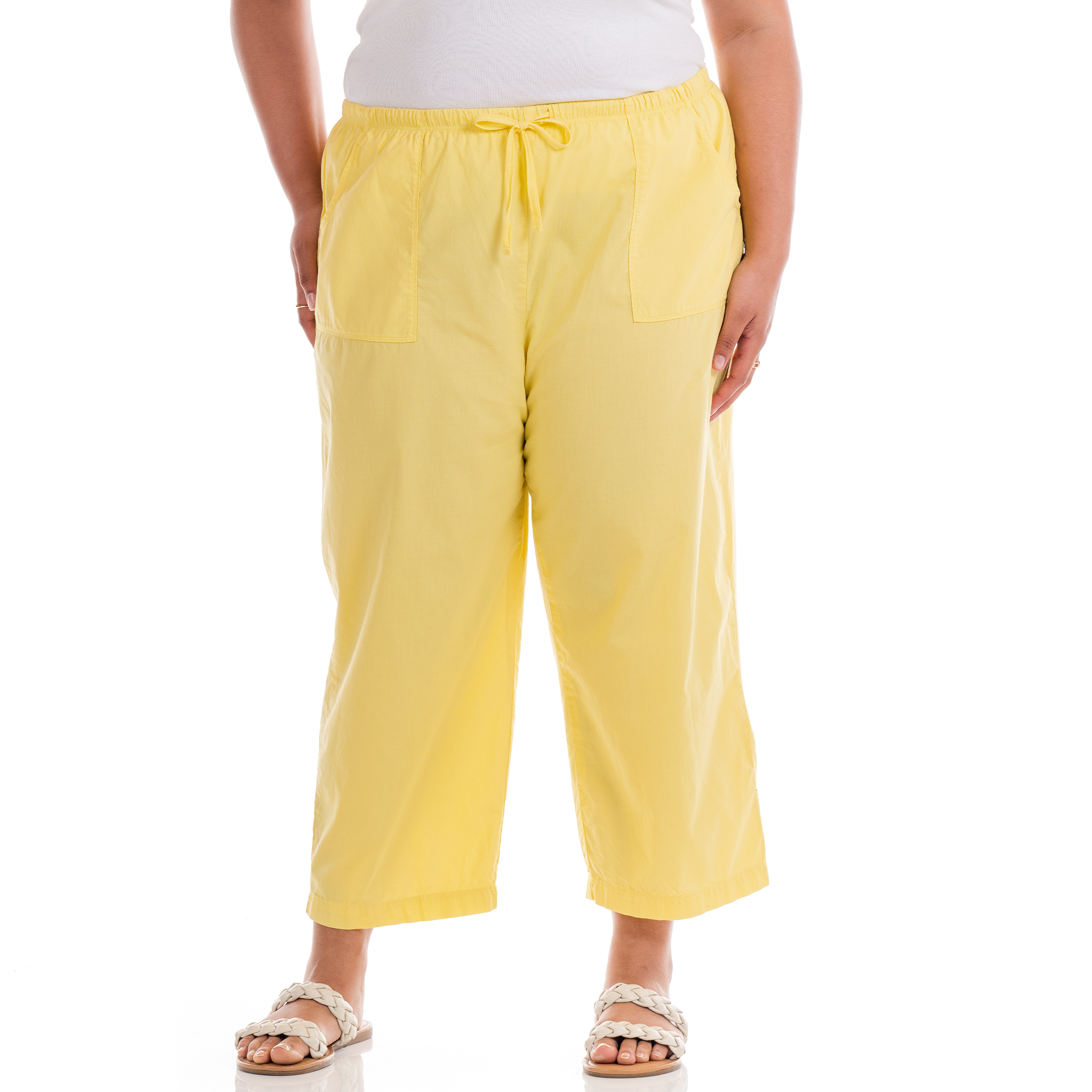 Topstitch Sheeting Capris | Plus Size Daffodil-Lagoon