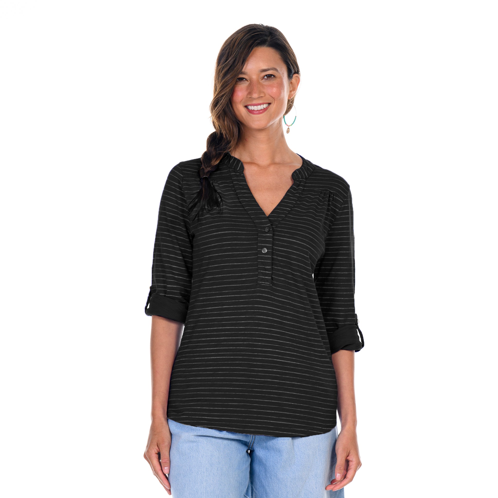 Ocean Stripe Buttonside Henley
