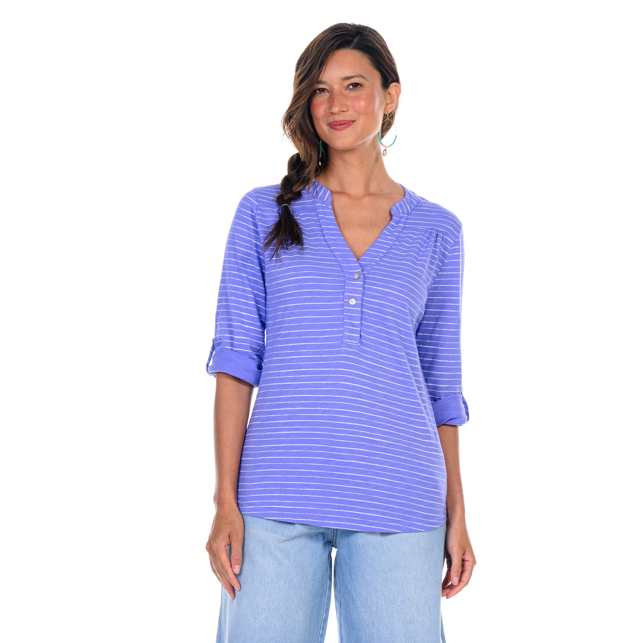 Ocean Stripe Buttonside Henley | Clearance