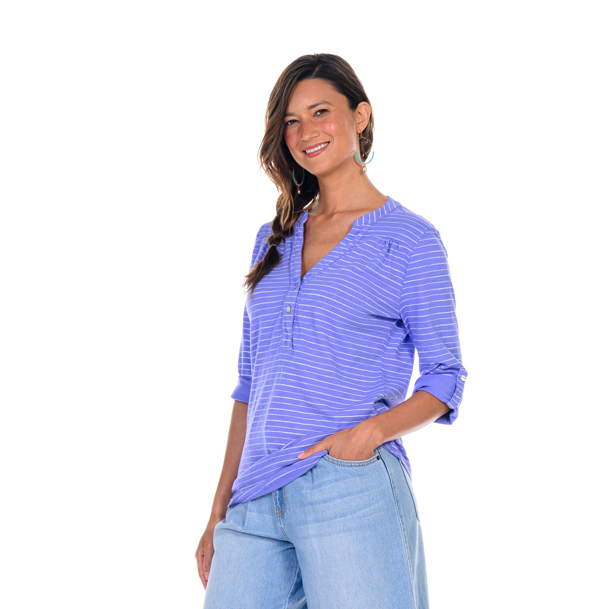 Ocean Stripe Buttonside Henley