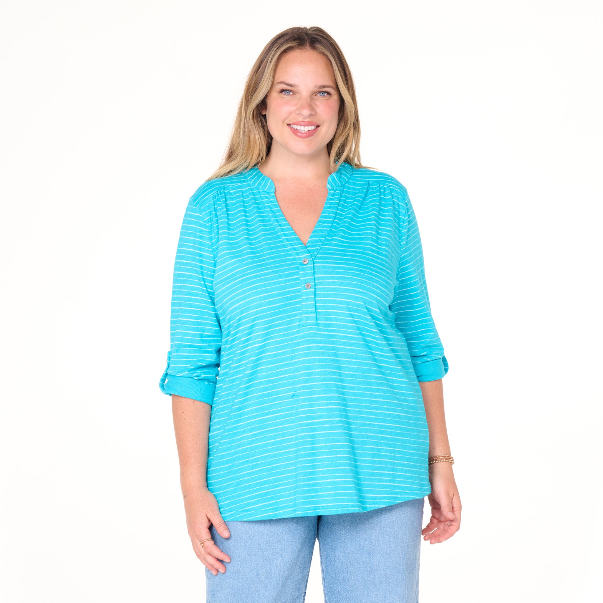 Ocean Stripe Buttonside Henley | Plus Size