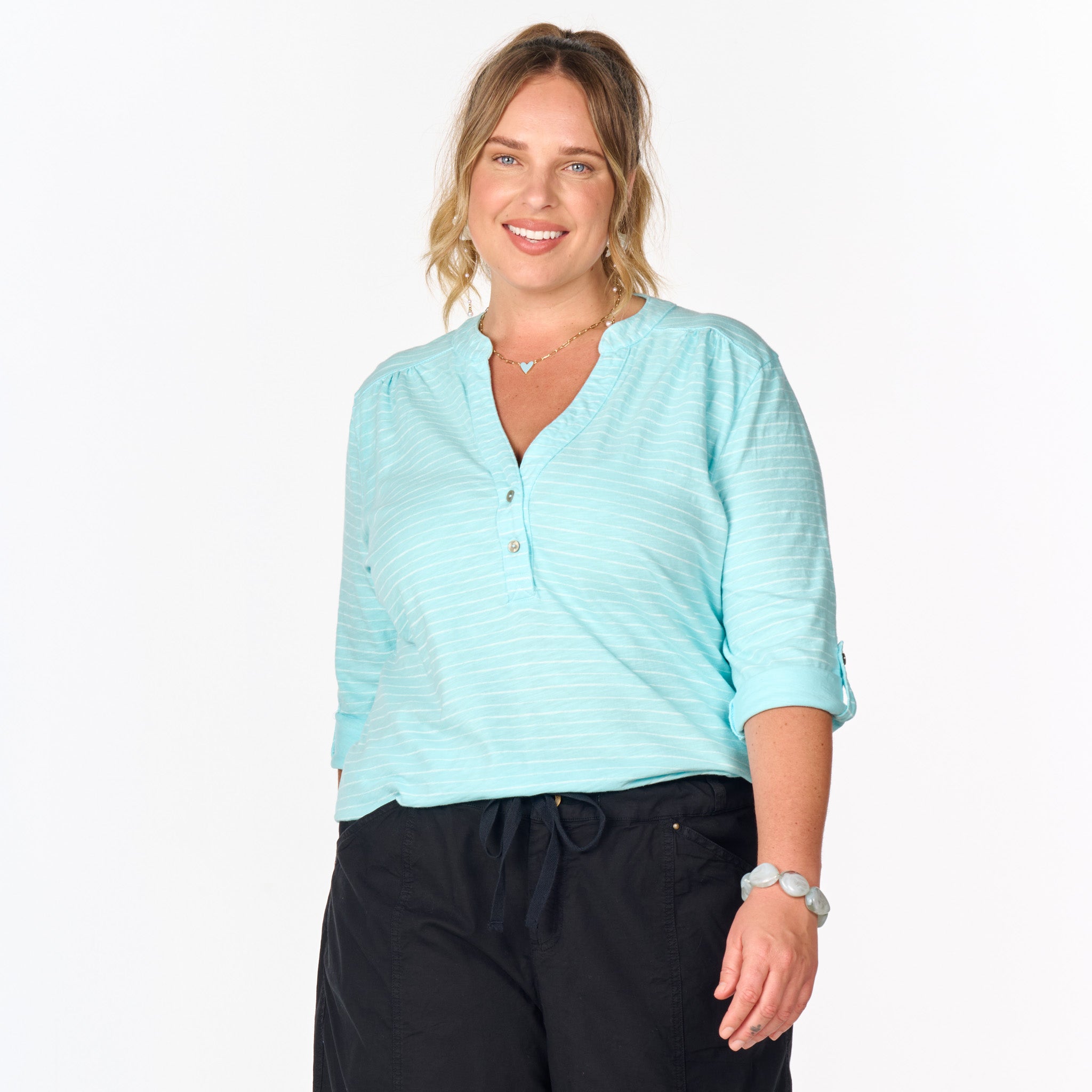 Ocean Stripe Buttonside Henley | Plus Size