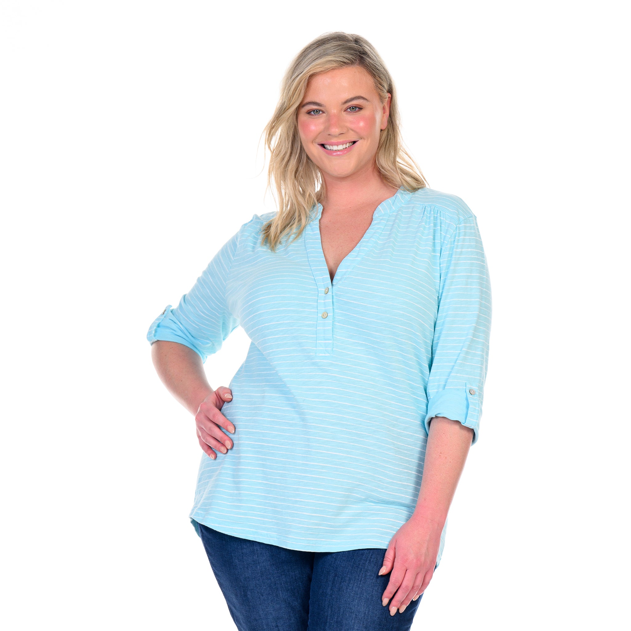 Ocean Stripe Buttonside Henley | Plus Size
