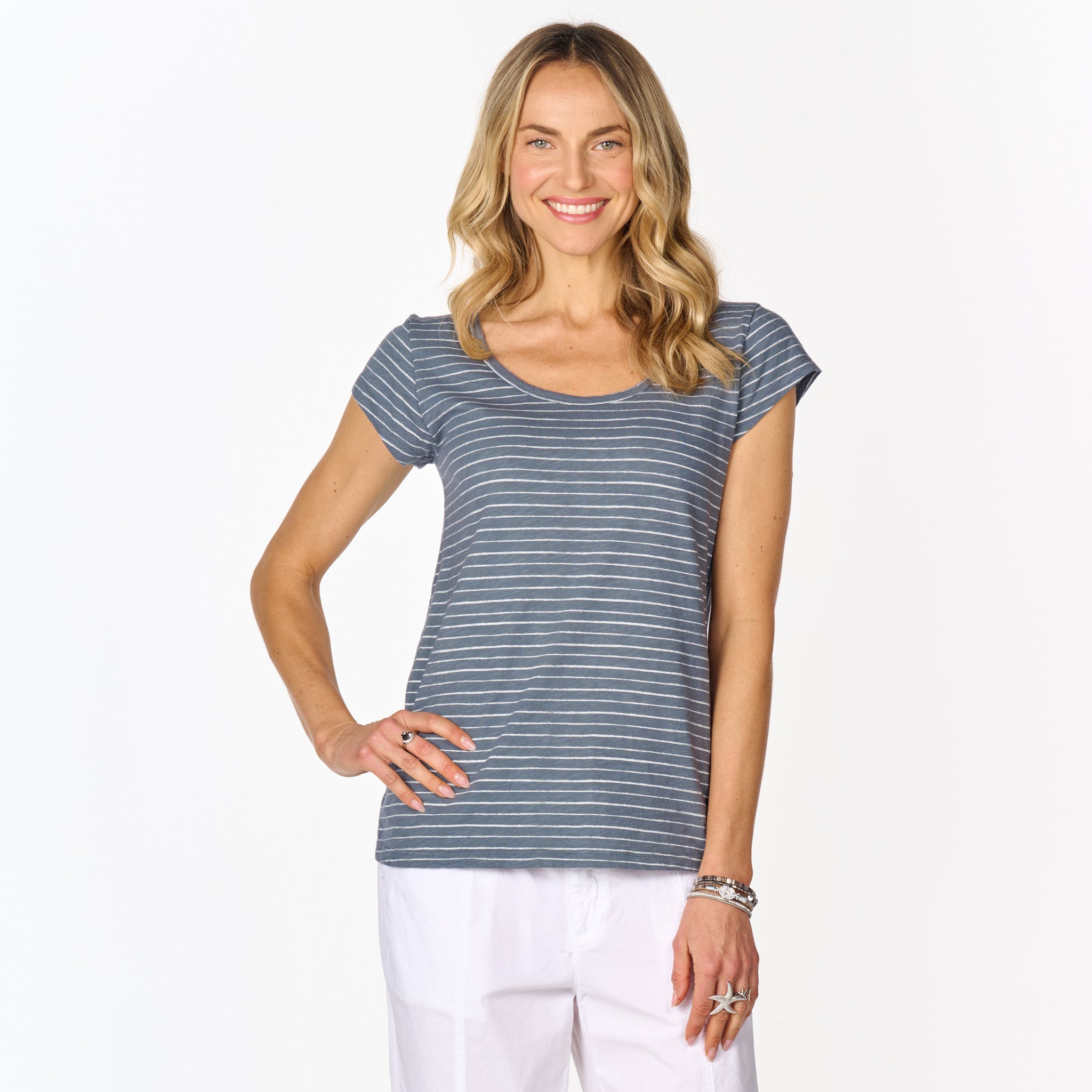 Ocean Stripe Vintage Scoop Neck T