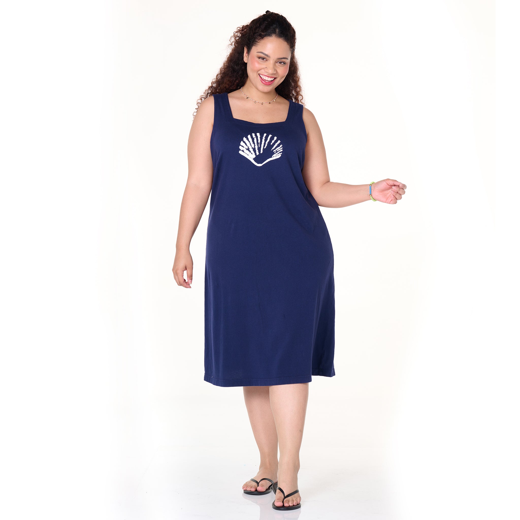 Sea Shell Square Neck Tank Dress | Plus Size
