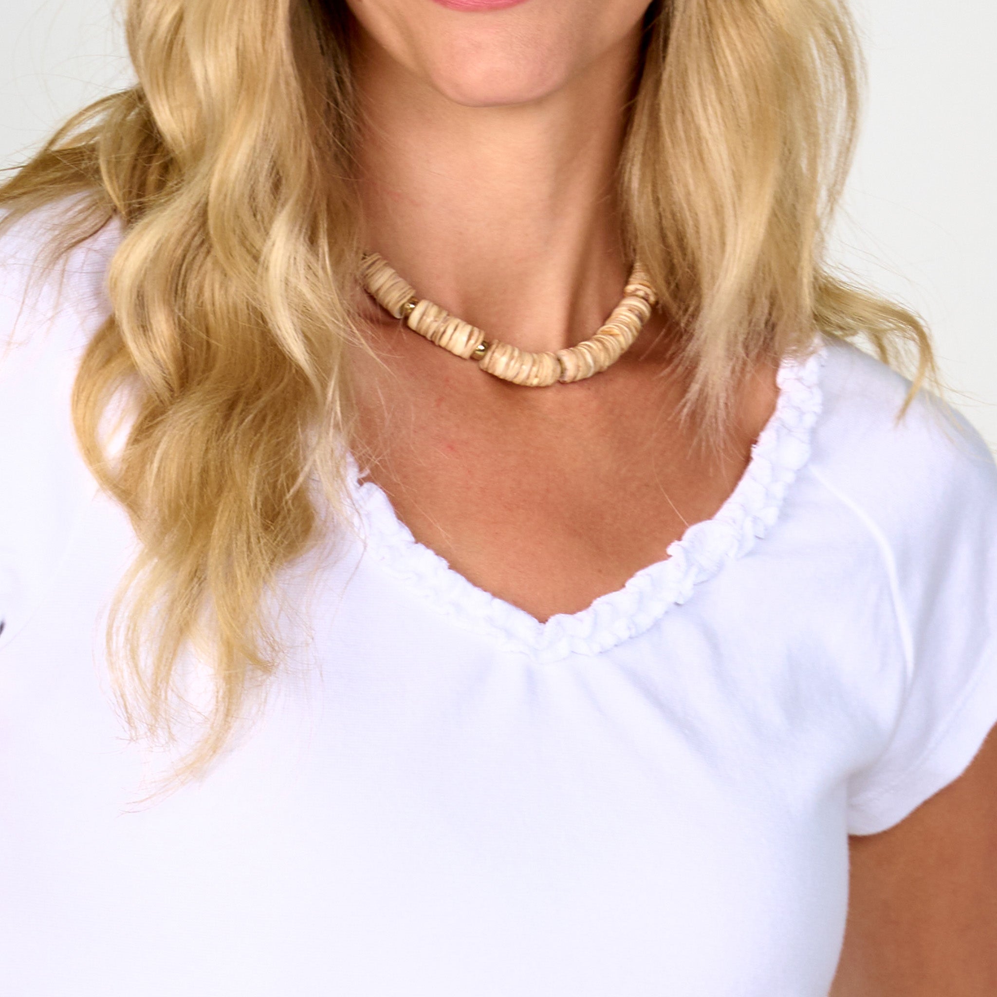 Baby Rib Ruffle V Neck T