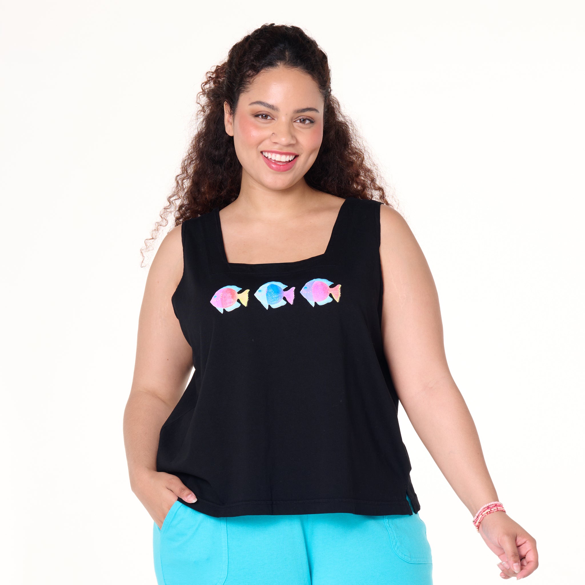 Colorful Fish Boxy Tank | Plus Size