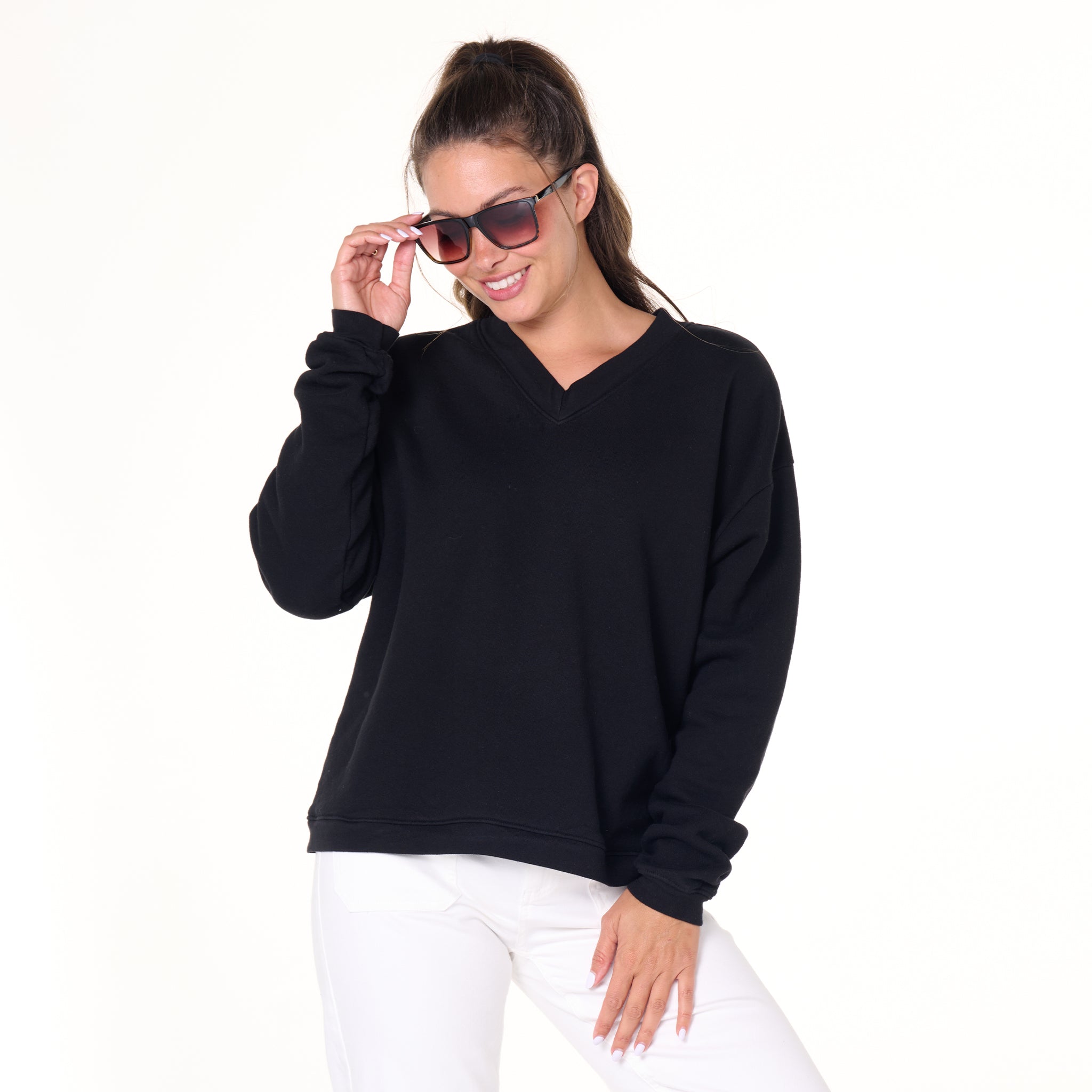 Crop Easy V Neck Sweatshirt