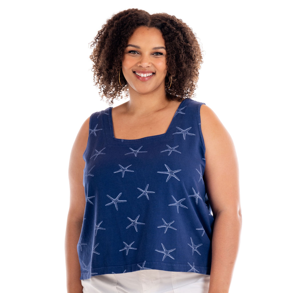 plus size boxy tank top for women in blue