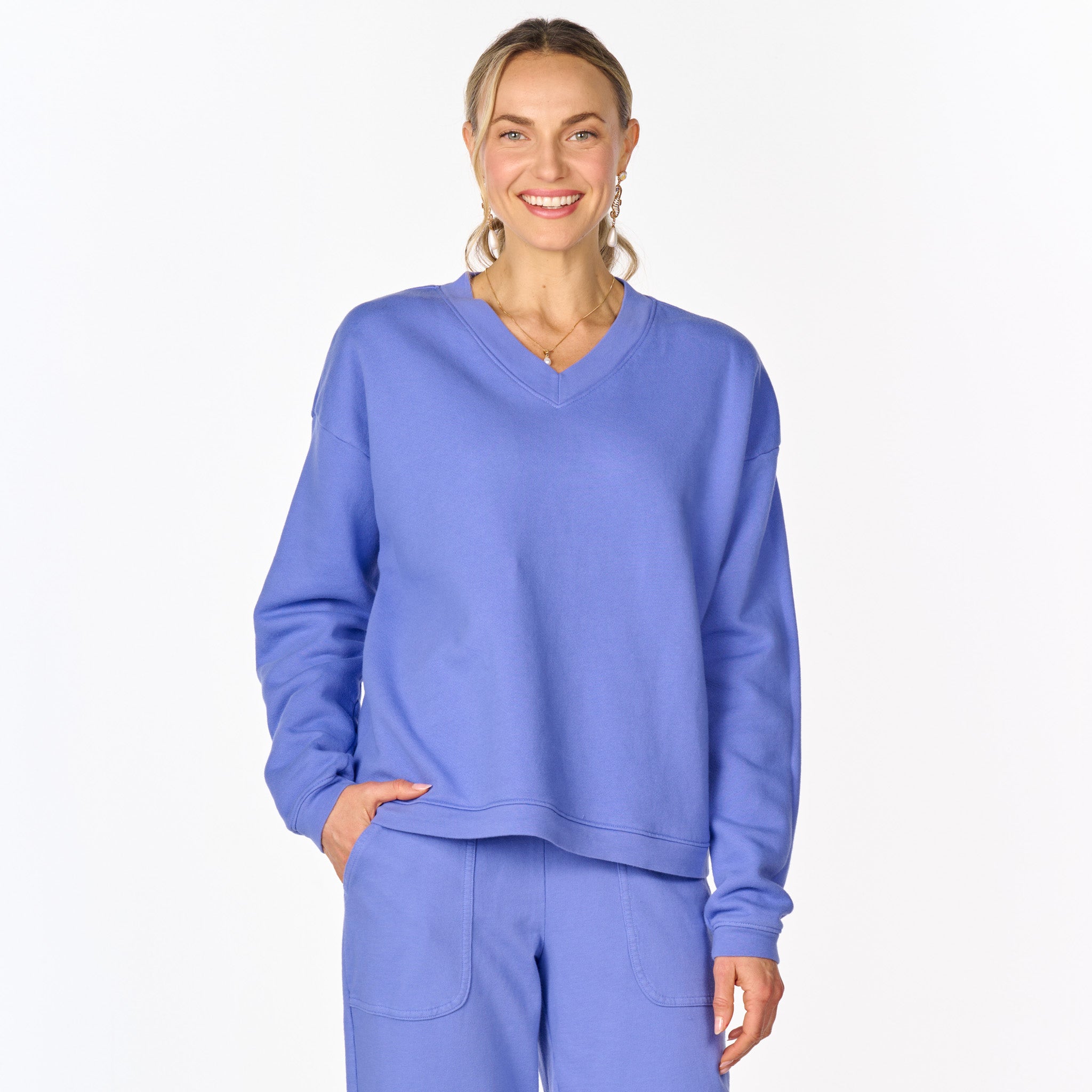 Crop Easy V Neck Sweatshirt