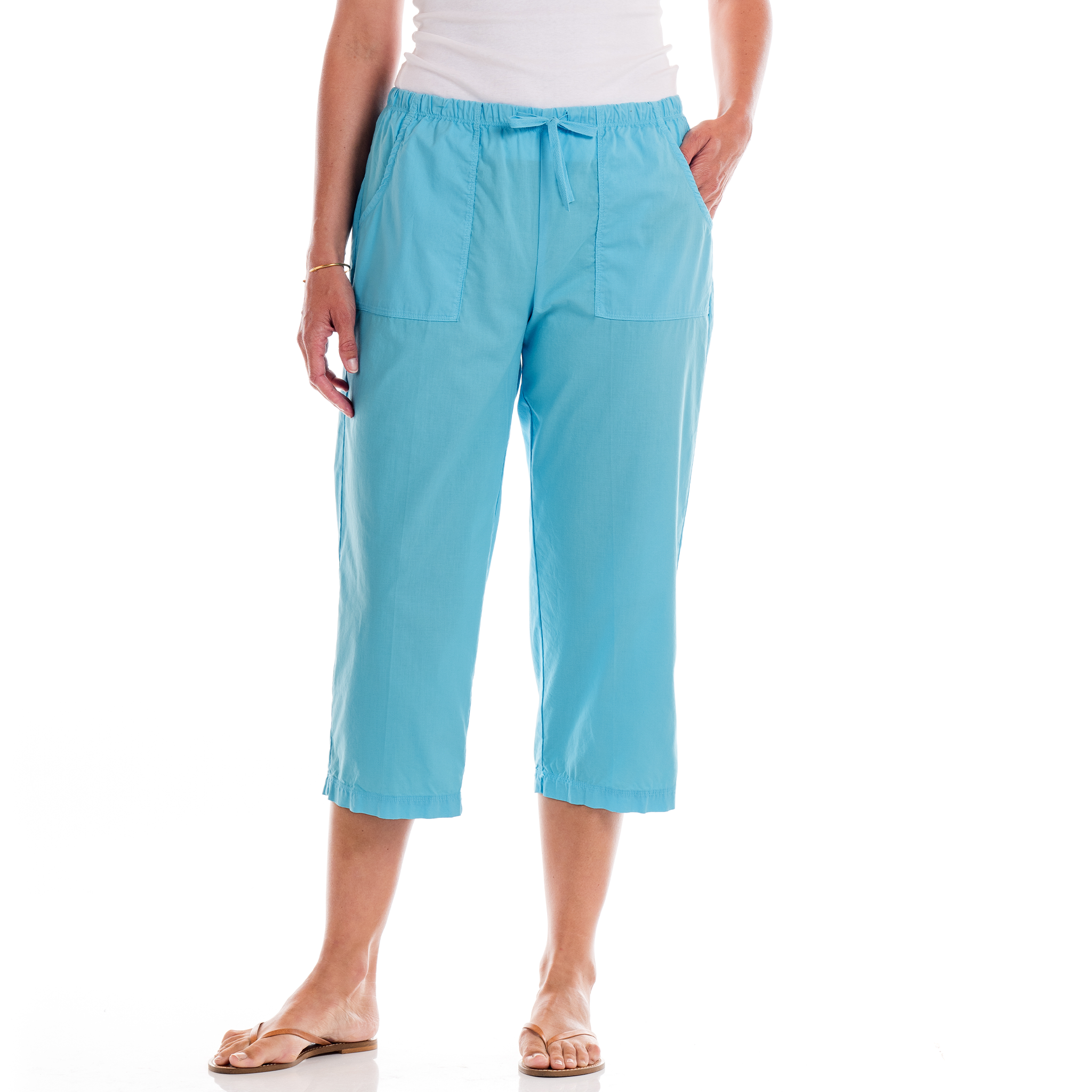Topstitch Sheeting Capris Blue Fin