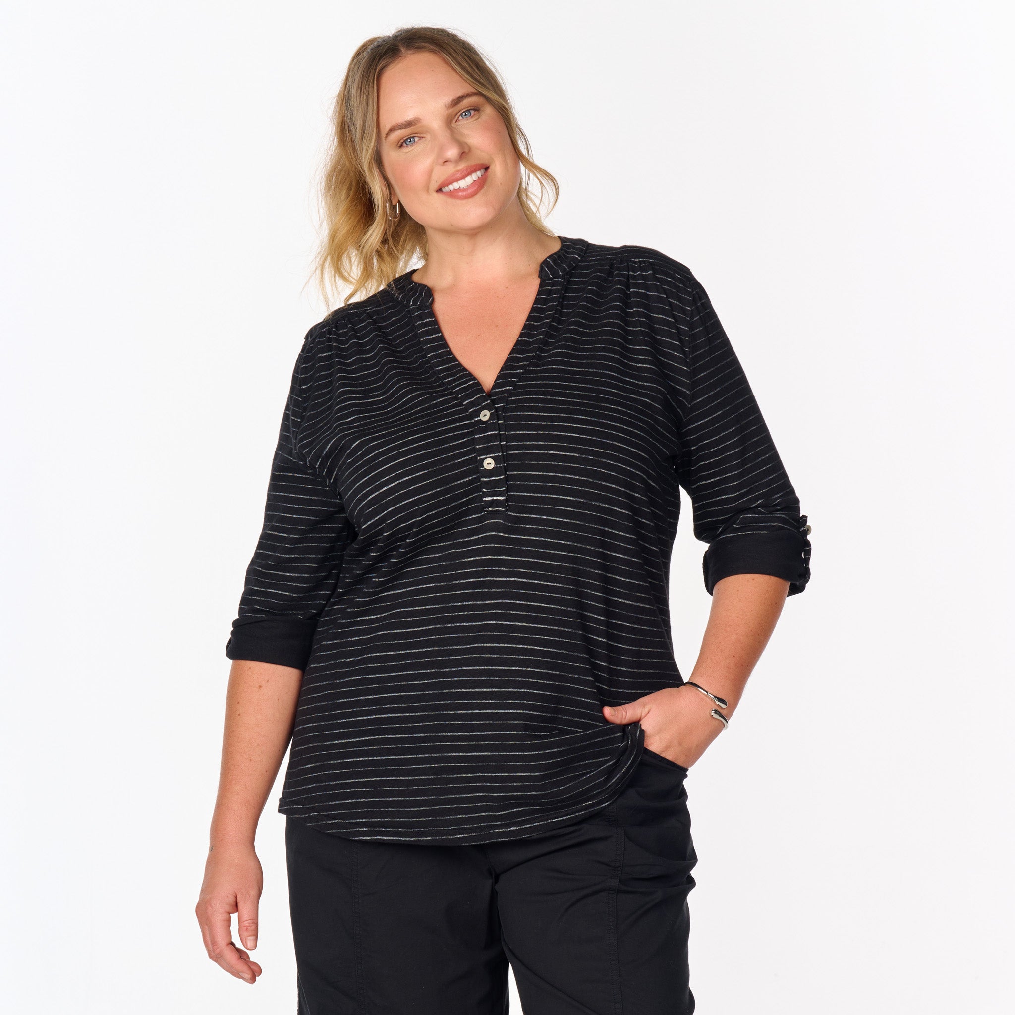 Ocean Stripe Buttonside Henley | Plus Size