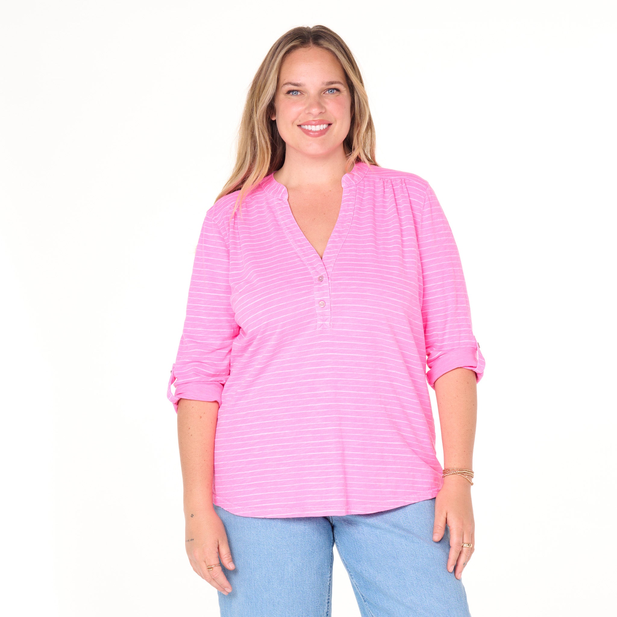 Ocean Stripe Buttonside Henley | Plus Size