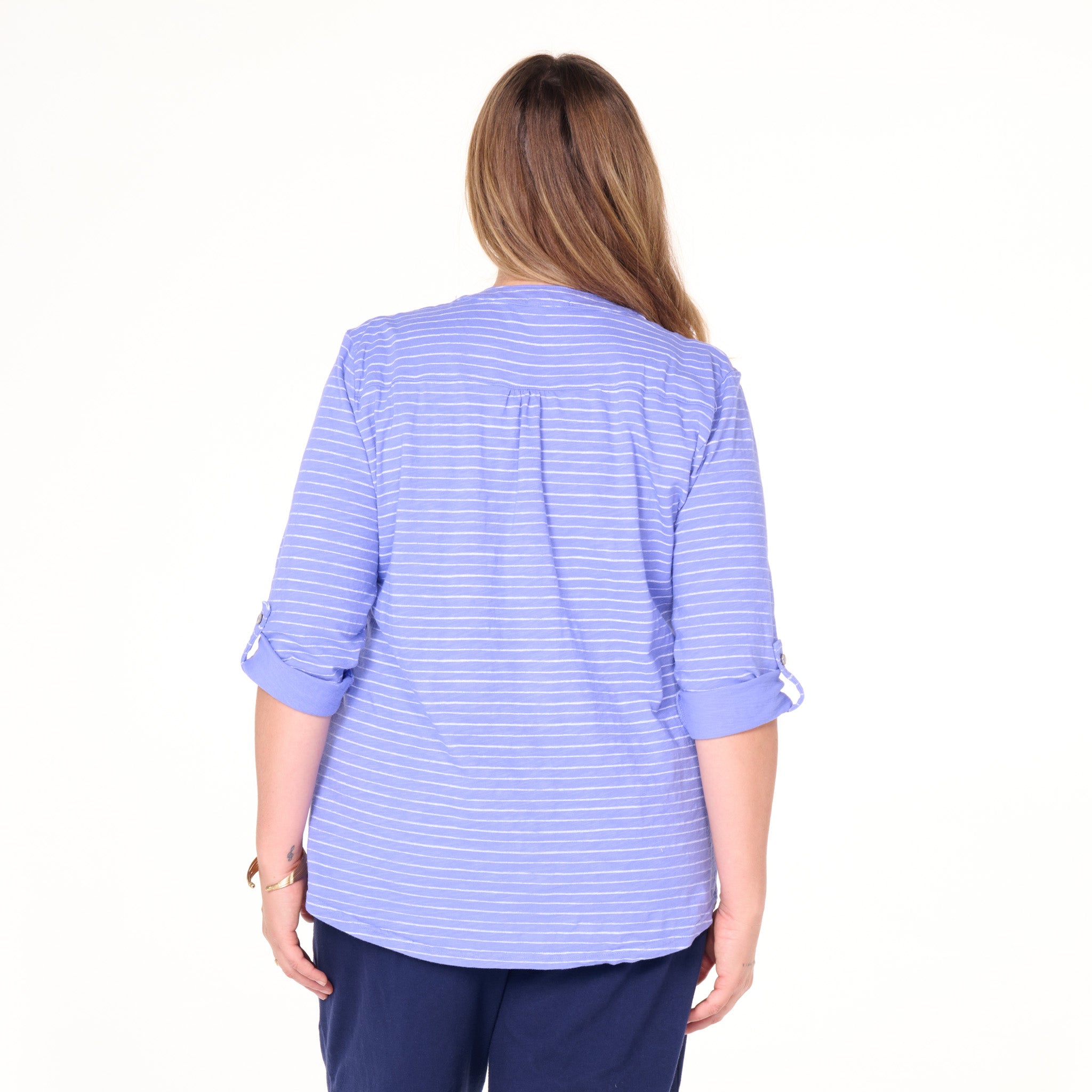 Ocean Stripe Buttonside Henley | Plus Size