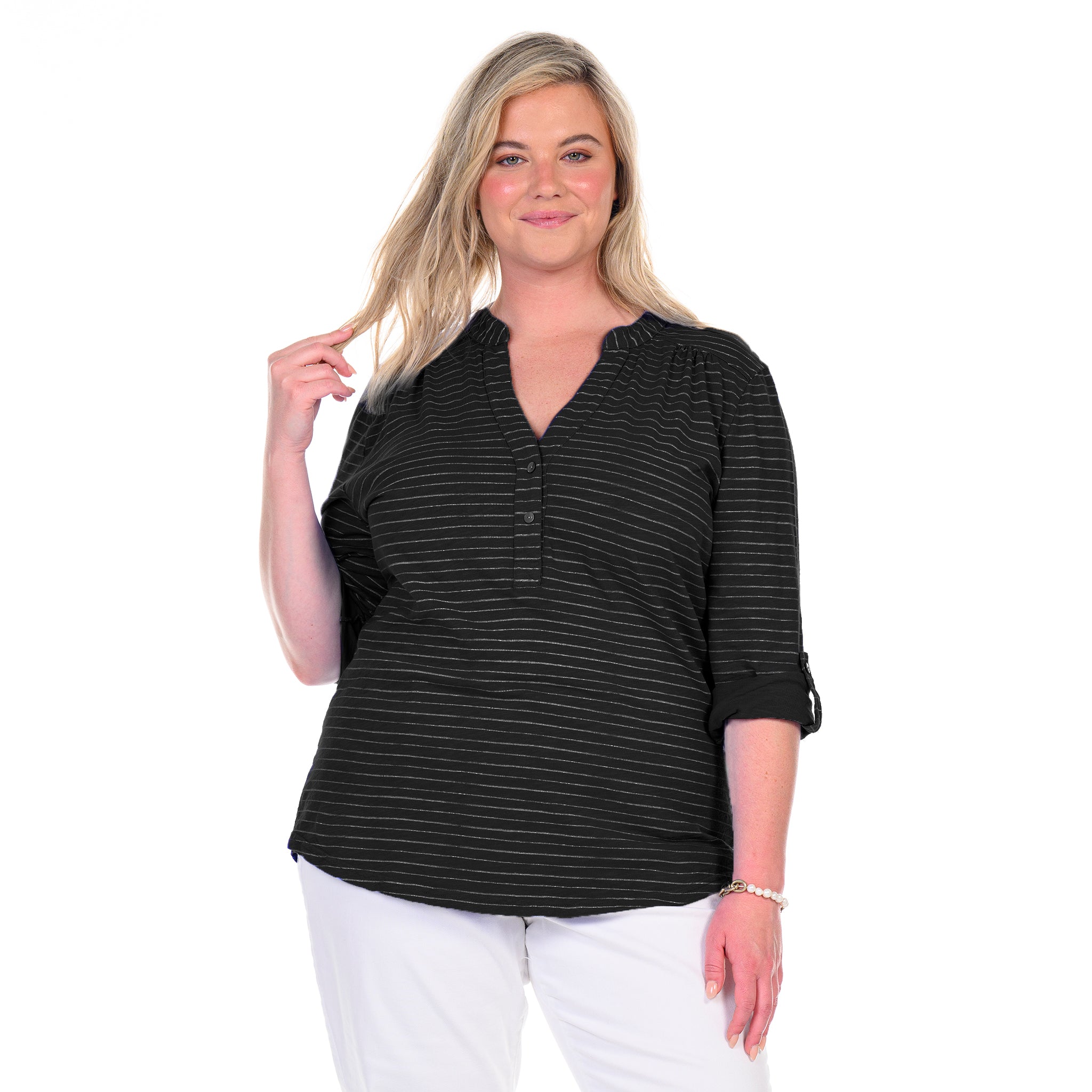 Ocean Stripe Buttonside Henley | Plus Size