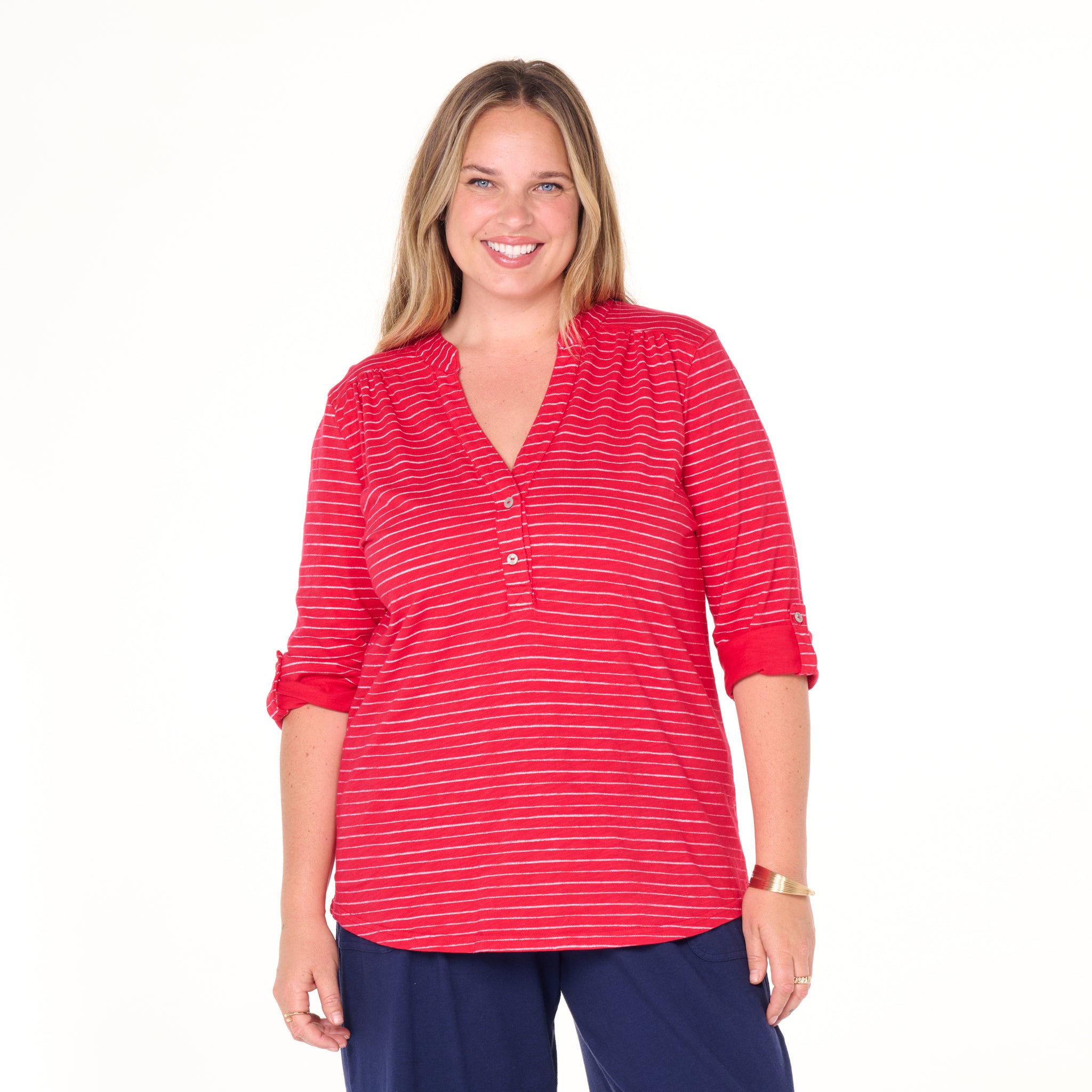 Ocean Stripe Buttonside Henley | Plus Size - 2025 Fall Colors