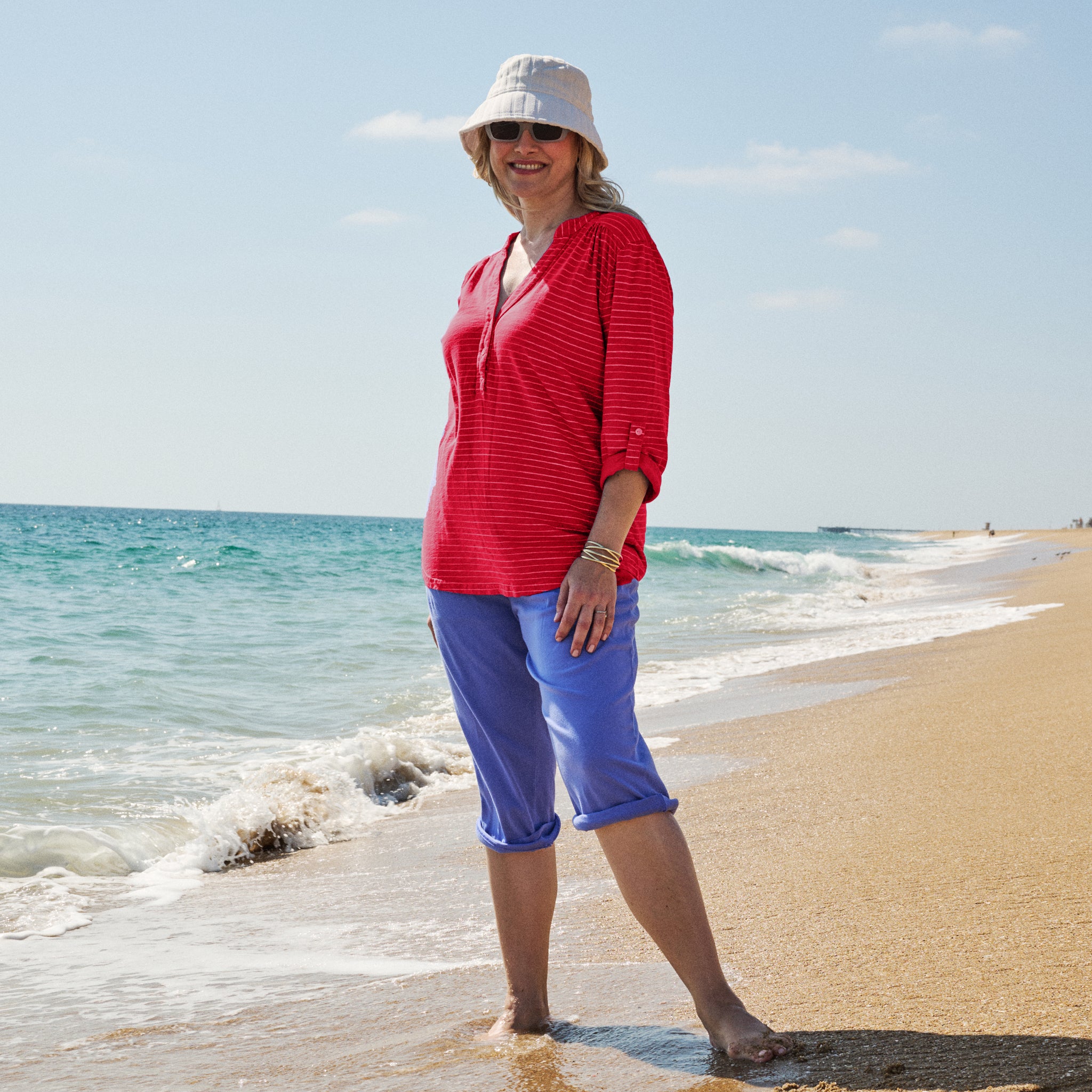 Ocean Stripe Buttonside Henley | Plus Size - 2025 Fall Colors