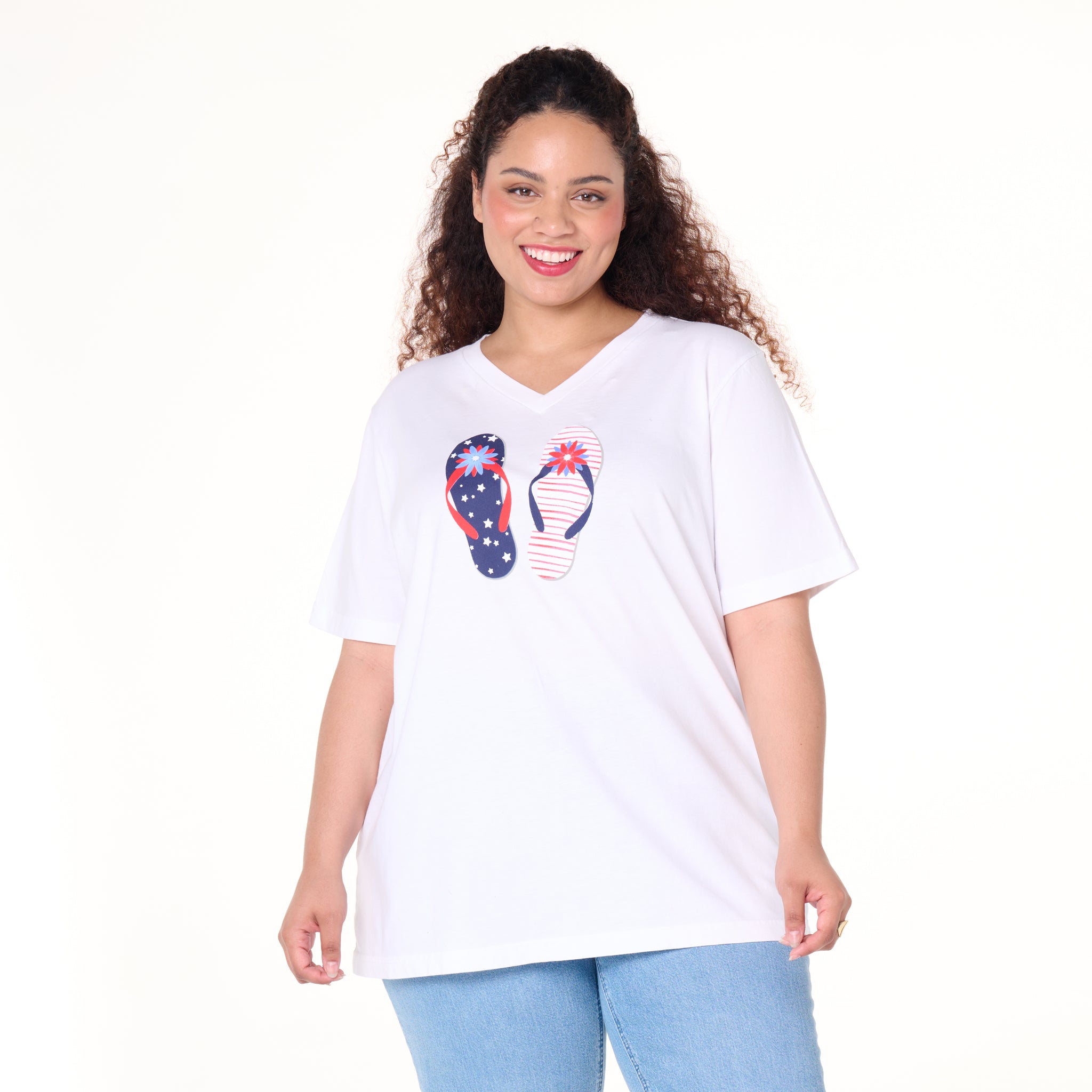 Stars & Stripes Flip Flop V-Neck T | Plus Size