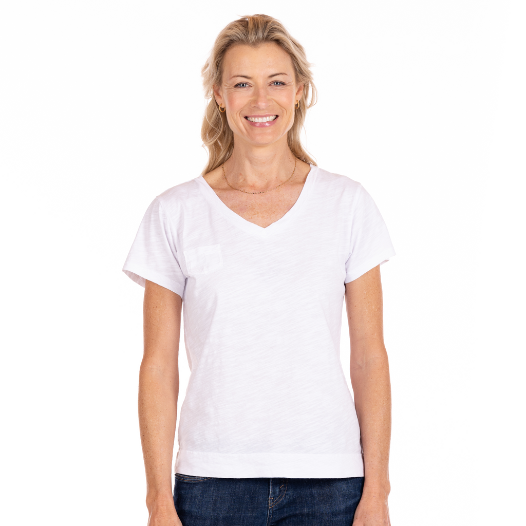 White Heritage Logo Fem Cotton V-neck T-shirt