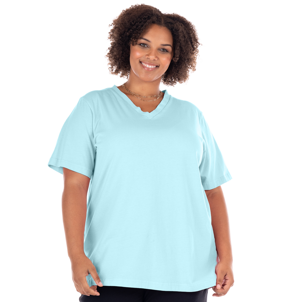plus size v neck tee for women in blue